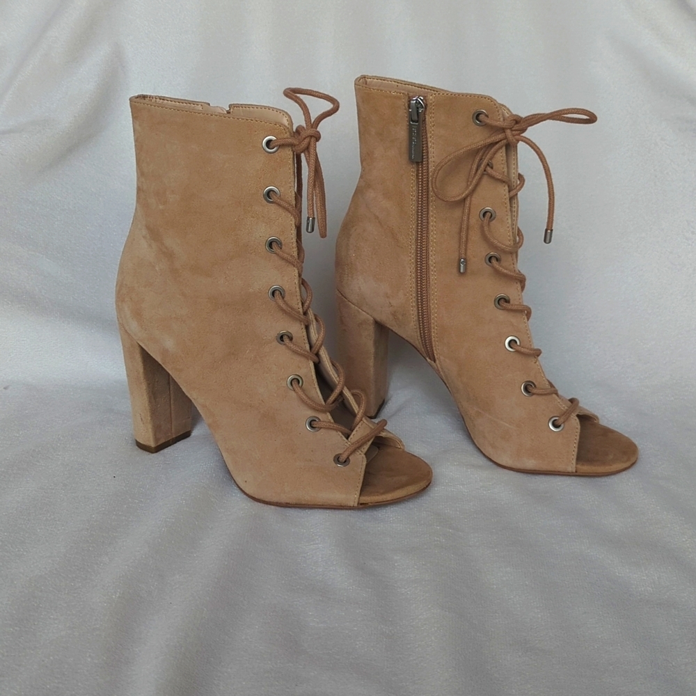 BCBGeneration | Lace Up Open Toe Genuine Suede Leather Booties - Picture 9 of 11